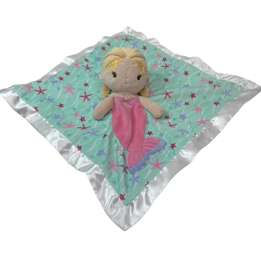 Douglas Baby Mermaid Doll Starfish Satin Trim Baby Plush Lovey Security Blanket